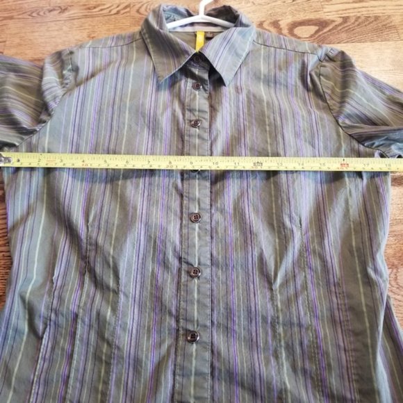 (8) Lole Snap Blouse Athleisure Adventure Outdoors Striped Green Casual - Picture 6 of 9